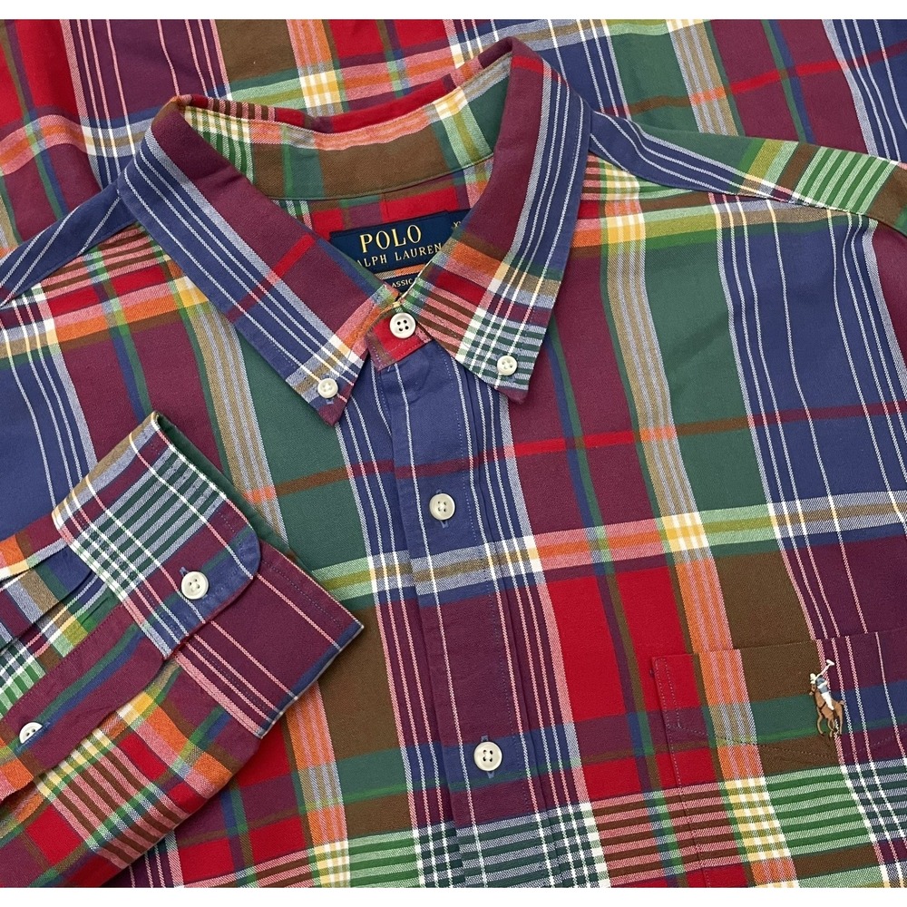 Polo Ralph Lauren Classic Fit Plaid Oxford Shirt XXL Colorful Flesh Pony‎ Preppy